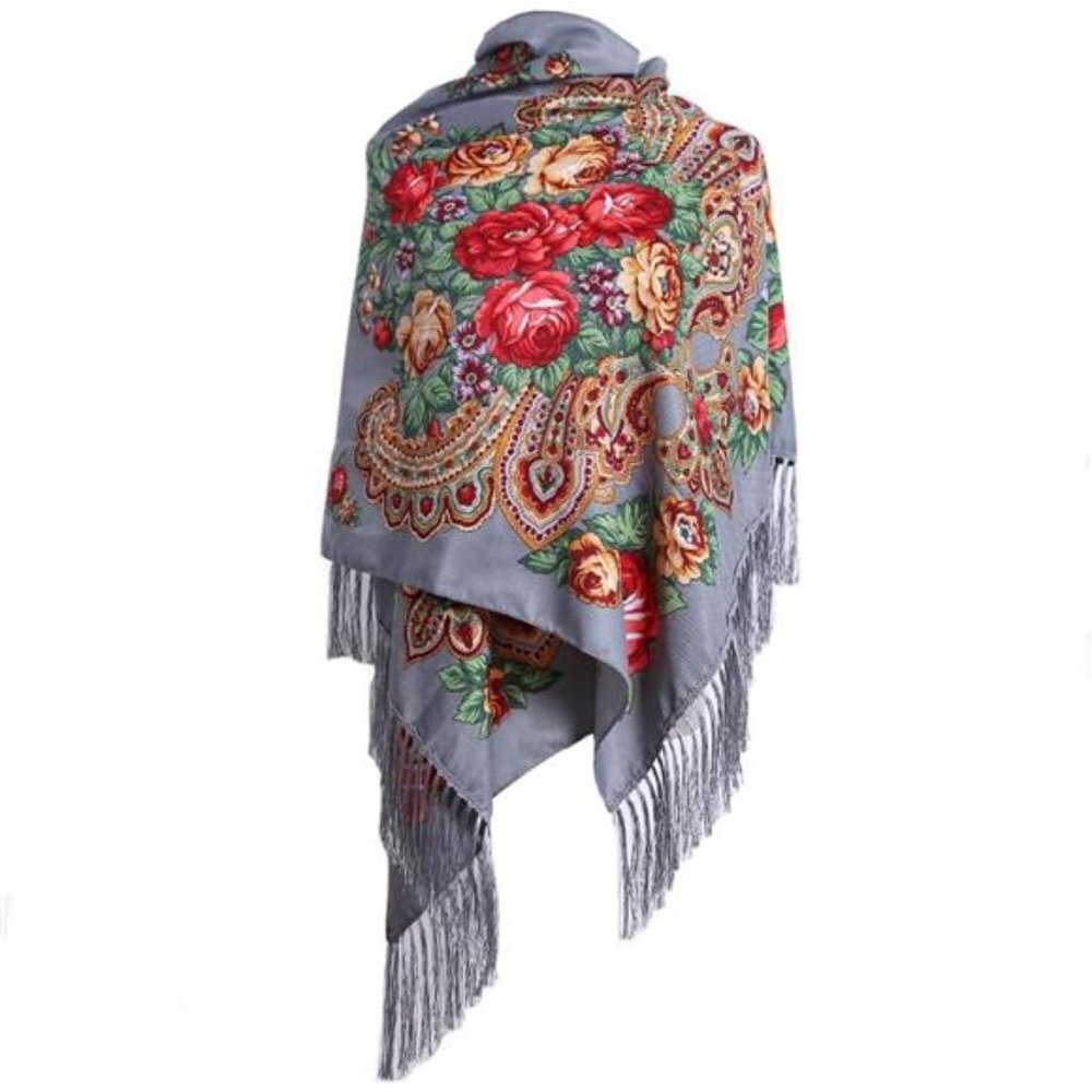 Gray‎ Floral Paisley Printed Tassel Scarf Neck Wrap Long Pashmina Shawl Tartan - Picture 2 of 6